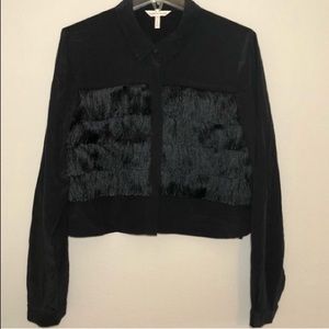 Rebecca Taylor Silk Fringe Crop Top Button Down 10